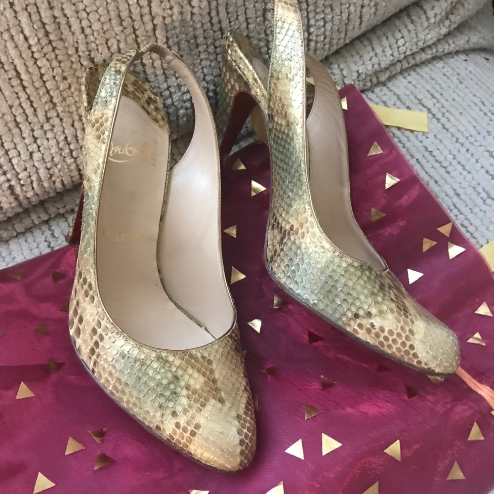 Christian Louboutin snakeskin heels.